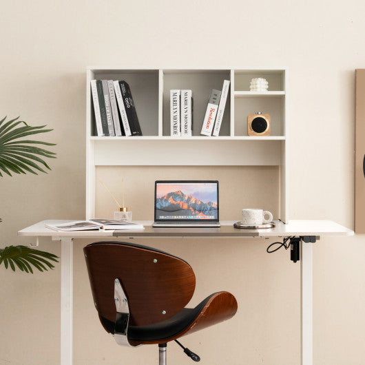 Computer Desktop Bookcase with 4 Cubbies and Open Back Compartment-White