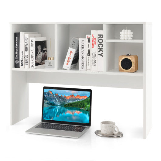 Computer Desktop Bookcase with 4 Cubbies and Open Back Compartment-White