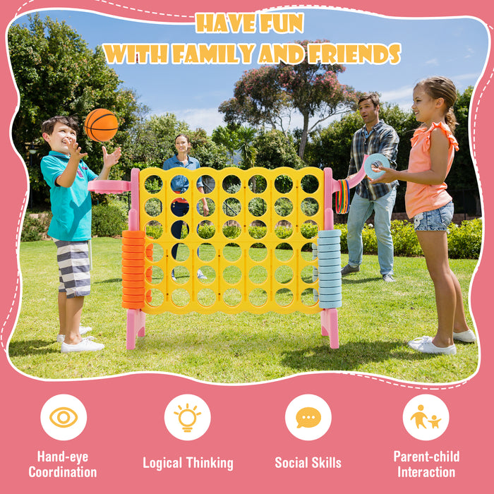 4-in-a-Row Connect Game with Basketball Hoop and Toss Ring-Pink