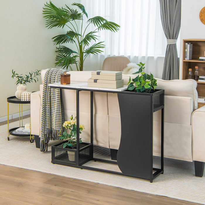 43.5 Inch Console Table with Plant Position and Faux Marble Top-Black