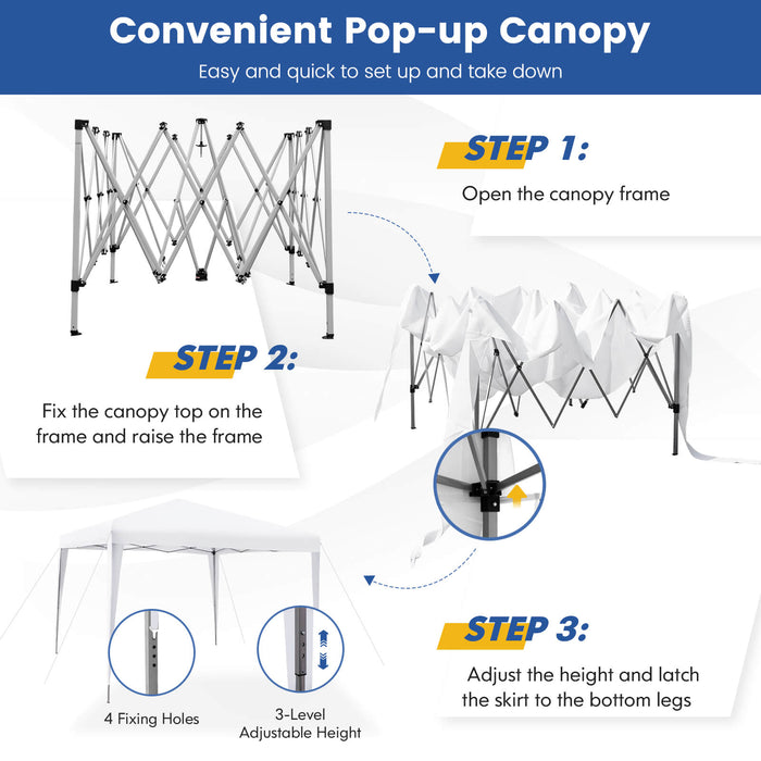 10 x 10 Feet Outdoor Pop-up Patio Canopy for  Beach and Camp-White