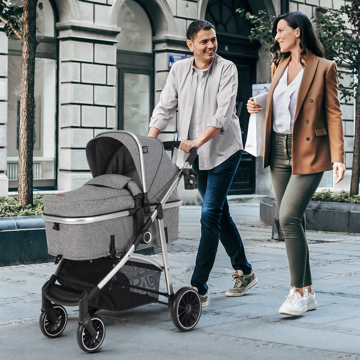 2-in-1 Convertible Baby Stroller with Reversible Seat-Gray