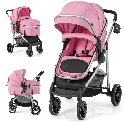 2-in-1 Convertible Baby Stroller with Reversible Seat-Pink