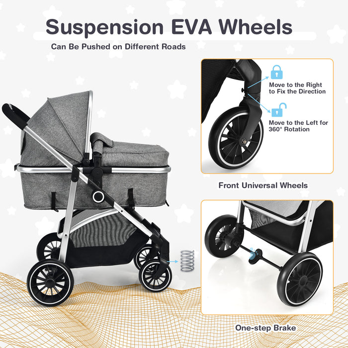 2-in-1 Convertible Baby Stroller with Reversible Seat-Gray