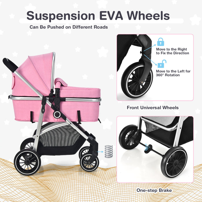 2-in-1 Convertible Baby Stroller with Reversible Seat-Pink