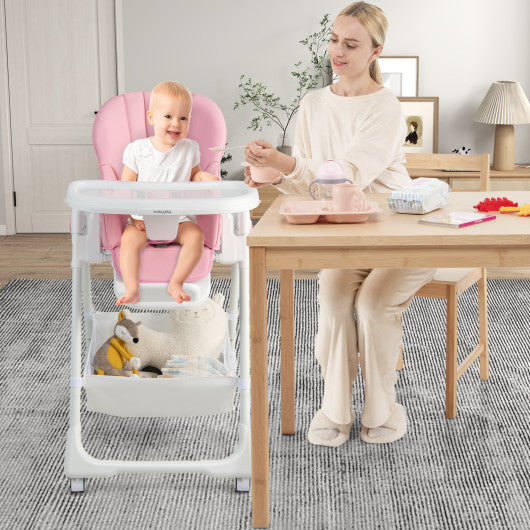 Convertible Infant Dining Chair with 5 Backrest and 3 Footrest Positions-Pink