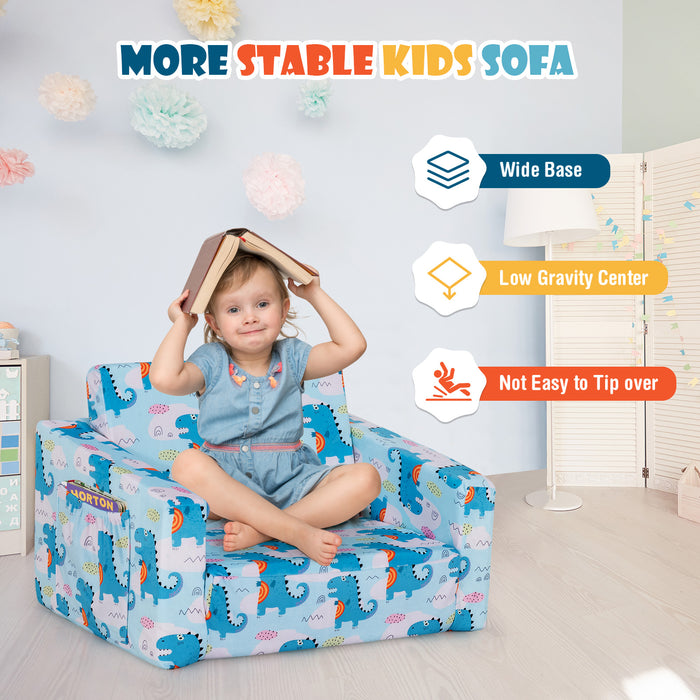 2-in-1 Convertible Kids Sofa with Velvet Fabric-Light Blue