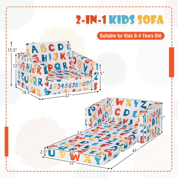 2-in-1 Convertible Kids Sofa with Velvet Fabric-Multicolor