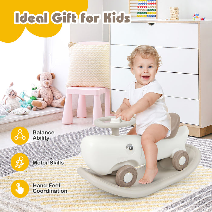 Convertible Rocking Horse and Sliding Car with Detachable Balance Board-White