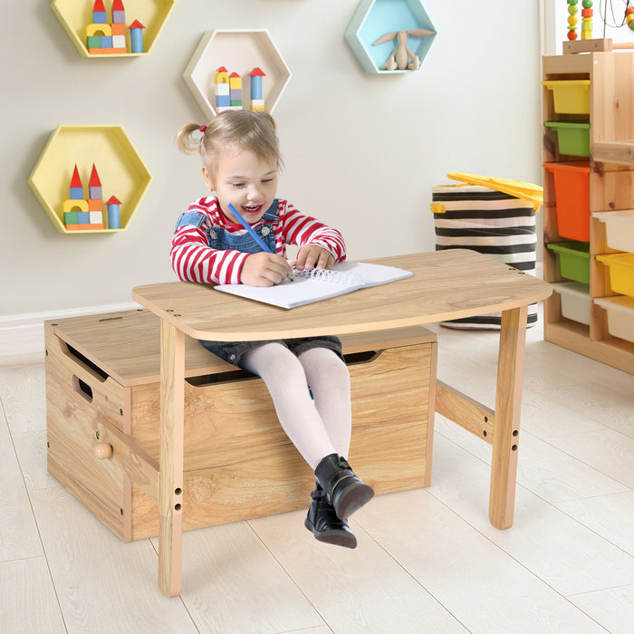 3-in-1 Kids Convertible Storage Bench Wood Activity Table and Chair Set-Natural