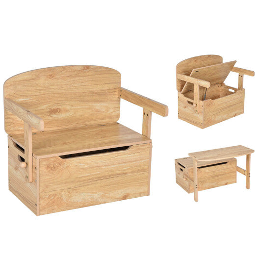 3-in-1 Kids Convertible Storage Bench Wood Activity Table and Chair Set-Natural