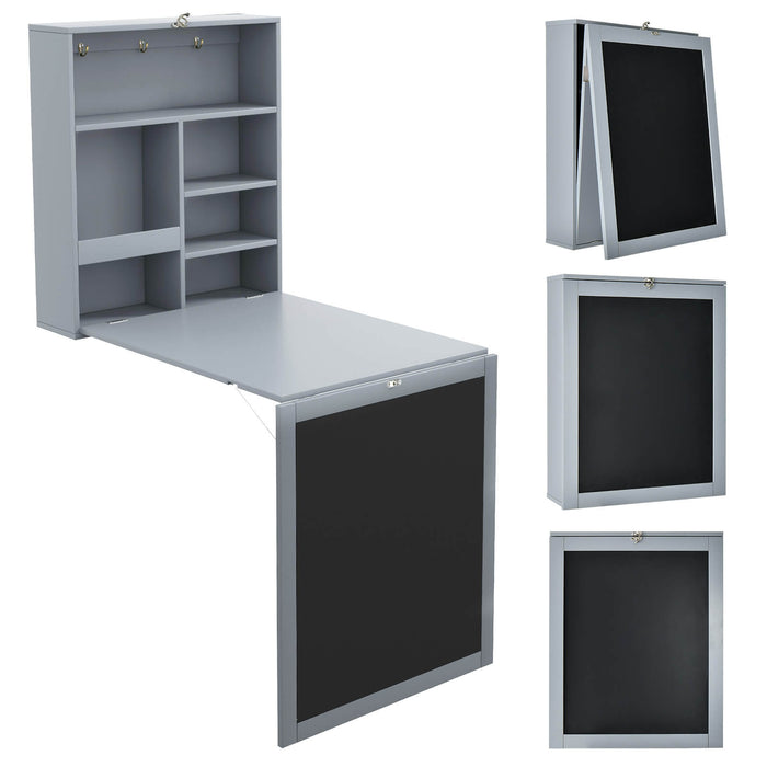 Convertible Wall Mounted Table with A Chalkboard-Gray