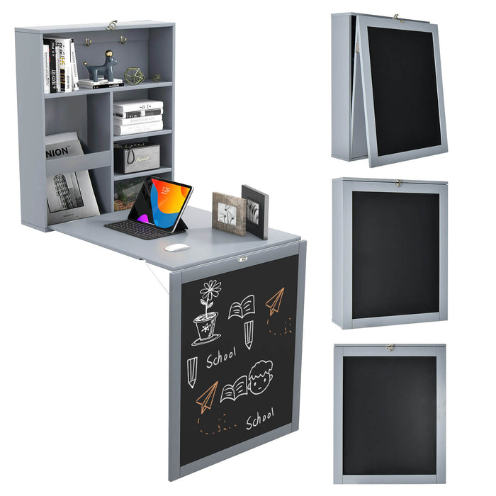 Convertible Wall Mounted Table with A Chalkboard-Gray