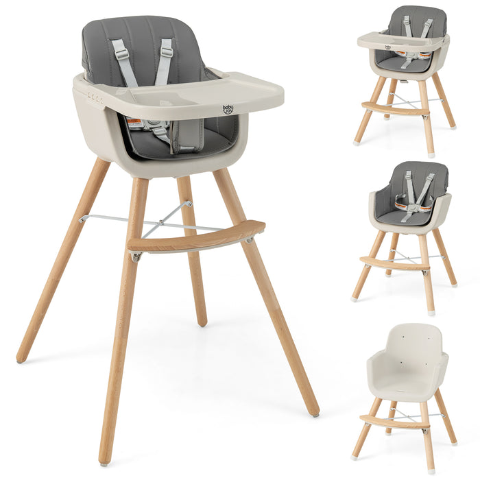 3-in-1 Convertible Wooden High Chair with Cushion-Light Gray