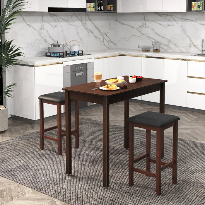 Counter-Height Dining Table and 2 Upholstered Bar Stools-Brown