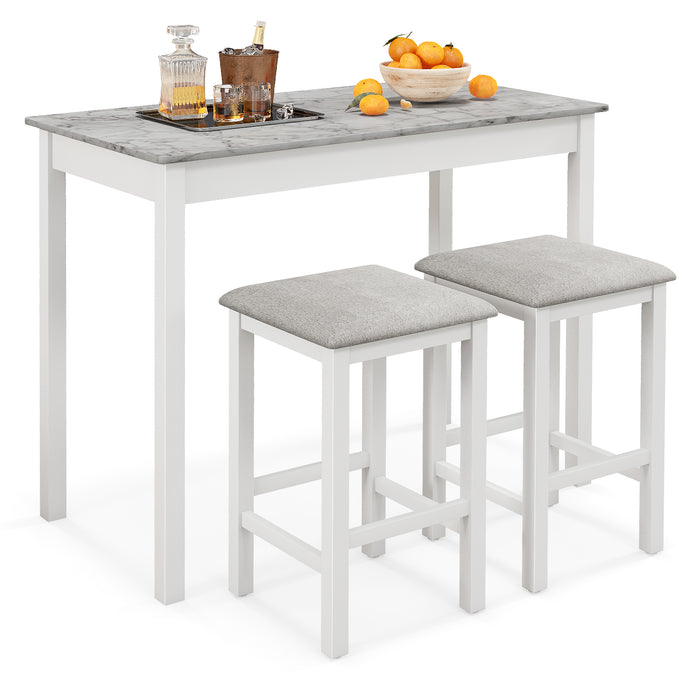 3-Piece Bar Table Set Dining Table and 2 Bar Stools-White