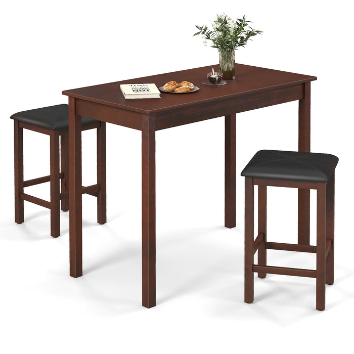 Counter-Height Dining Table and 2 Upholstered Bar Stools-Brown