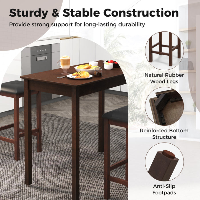 Counter-Height Dining Table and 2 Upholstered Bar Stools-Brown