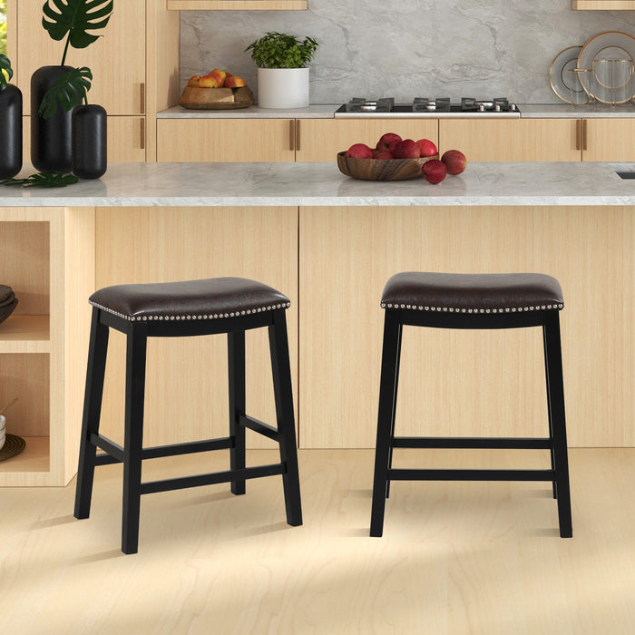 26 Inch Counter Height Bar Stool Set of 2 with Upholstered Seat-Brown