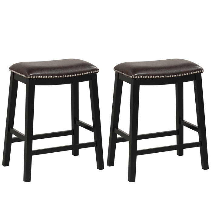 26 Inch Counter Height Bar Stool Set of 2 with Upholstered Seat-Brown