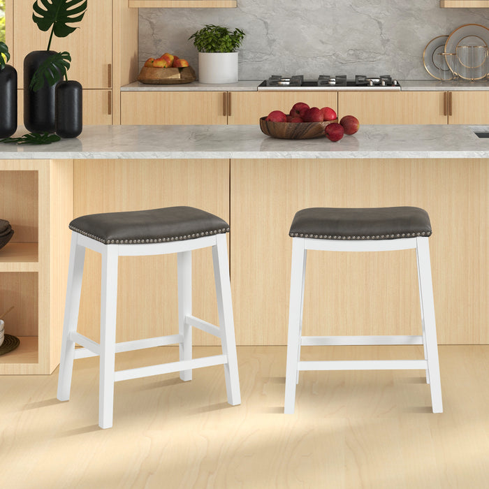 26 Inch Counter Height Bar Stool Set of 2 with Upholstered Seat-Gray