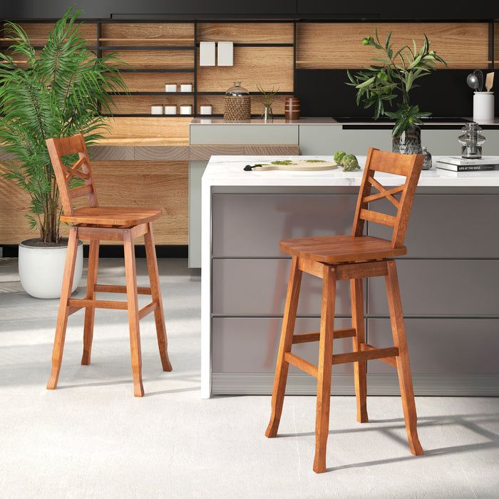 Swivel 30-Inch Bar Height Stool Set of 2 with Footrest-Walnut