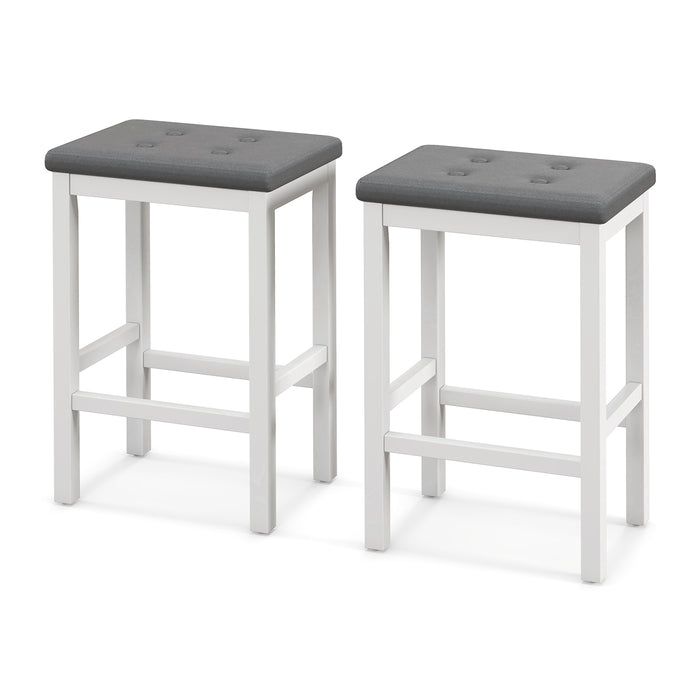 24 Inch Bar Stools with Padded Seat Footrest and Rubber Wood Frame-White