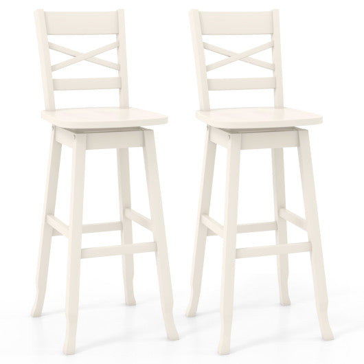 Swivel 30-Inch Bar Height Stool Set of 2 with Footrest-Cream White