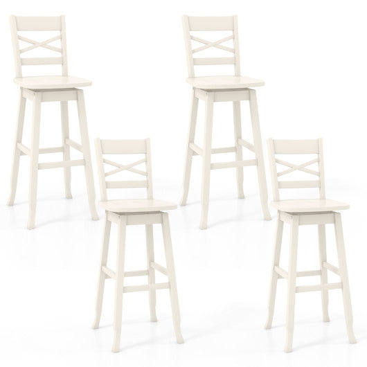 Swivel 30-Inch Bar Height Stool Set of 2 with Footrest-Cream White