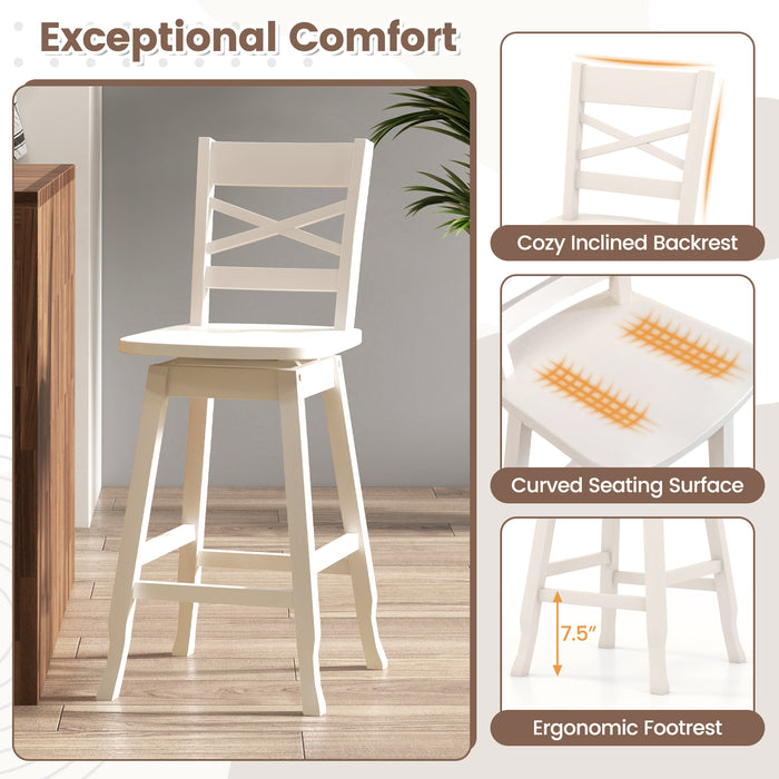 Swivel 24-Inch Counter Height Stool Set of 2 with Inclined Backrest-Cream