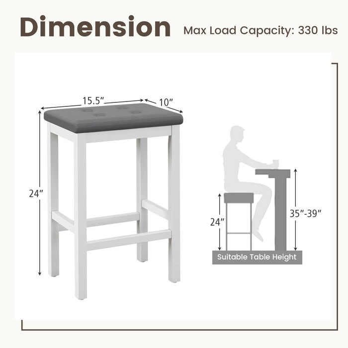 24 Inch Bar Stools with Padded Seat Footrest and Rubber Wood Frame-White