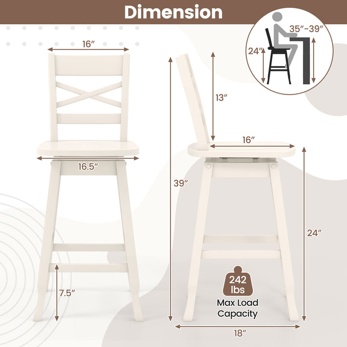 Swivel 24-Inch Counter Height Stool Set of 2 with Inclined Backrest-Cream