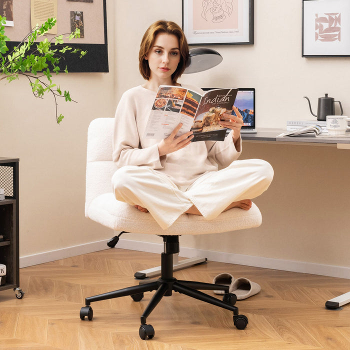 Cross Legged Chair with Wheels with Padded Seat Adjustable Height for Bedroom Study-Beige