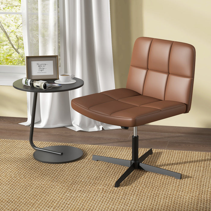 PU Leather Upholstered Cross-legged Office Chair with Oversized U-shaped Seat for Home Office Make Up-Brown