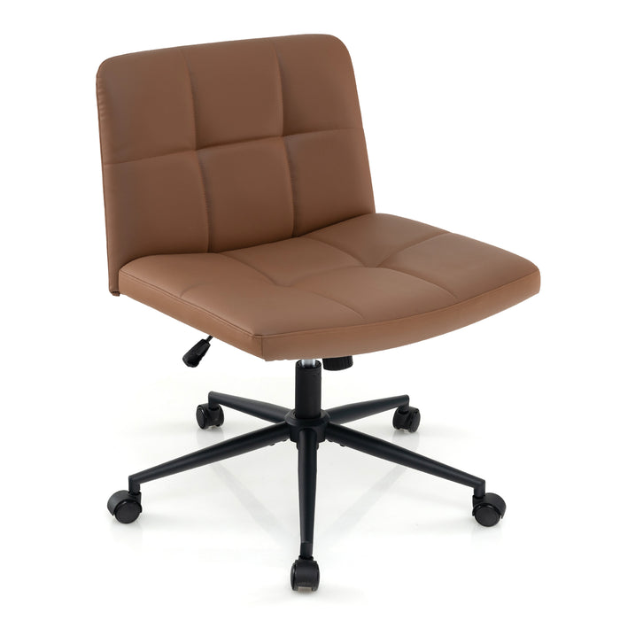 Height-adjustable Armless Desk Chair with Wheels for Home Office Make Up-Brown