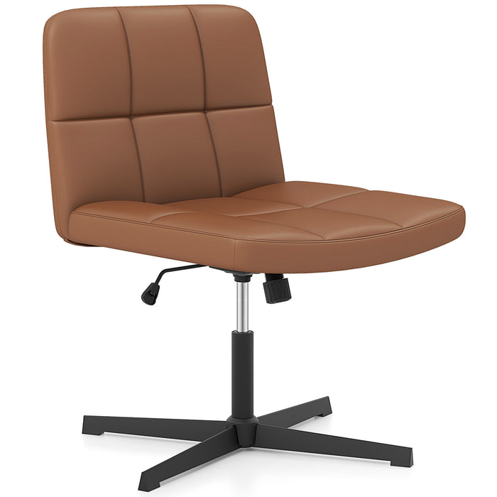 PU Leather Upholstered Cross-legged Office Chair with Oversized U-shaped Seat for Home Office Make Up-Brown