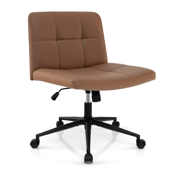 Height-adjustable Armless Desk Chair with Wheels for Home Office Make Up-Brown