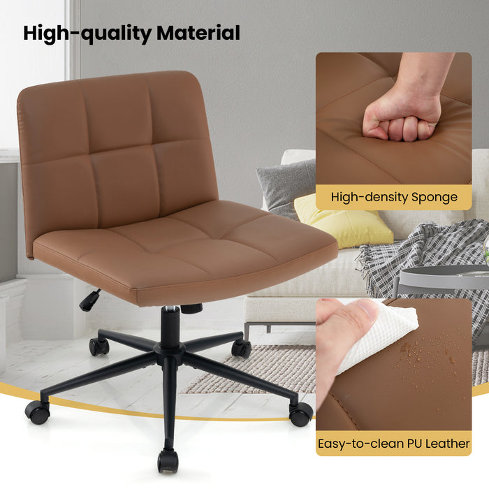 Height-adjustable Armless Desk Chair with Wheels for Home Office Make Up-Brown