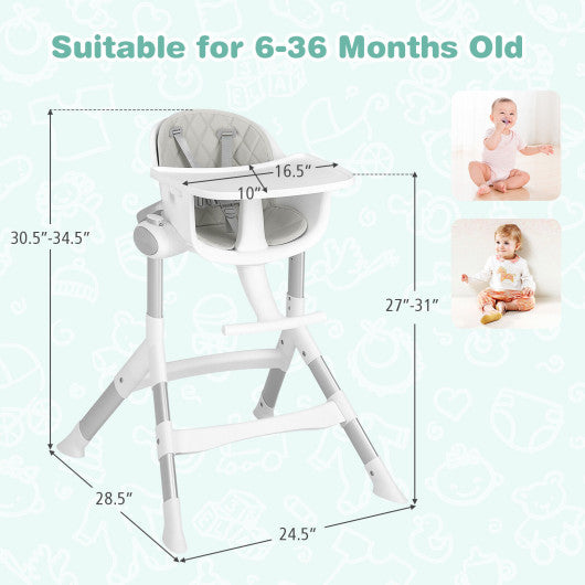 4-in-1 Convertible Baby High Chair with Aluminum Frame-Gray