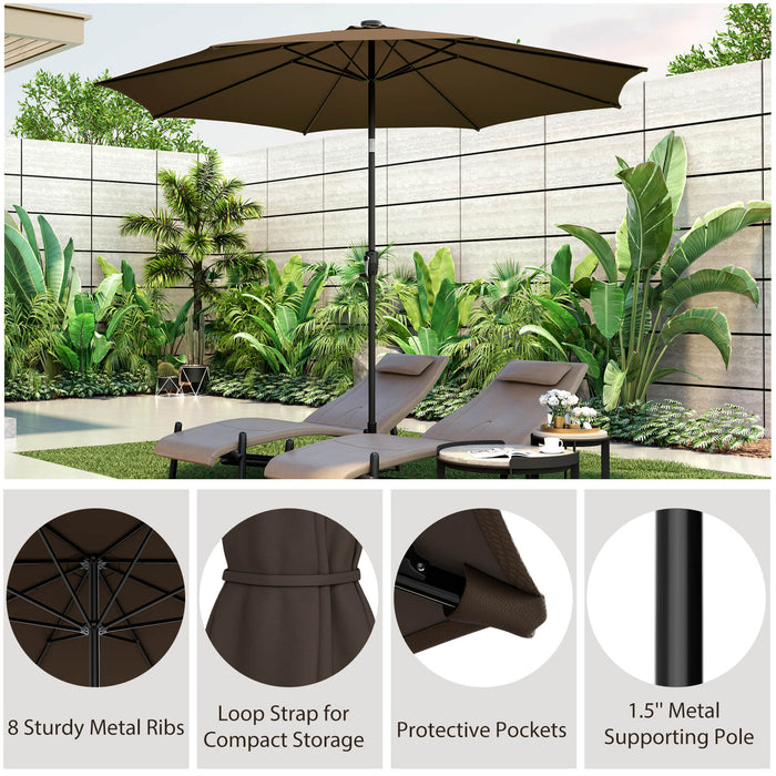 10 Feet Patio Umbrella with 112 Solar Lights and Crank Handle-Coffee