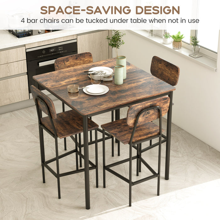 5 Pieces Industrial Dining Table Set with Counter Height Table and 4 Bar Stools-Coffee