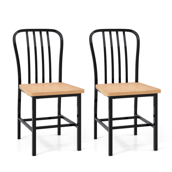 Armless Spindle Back Dining Chair Set of 2 with Ergonomic Seat-Black