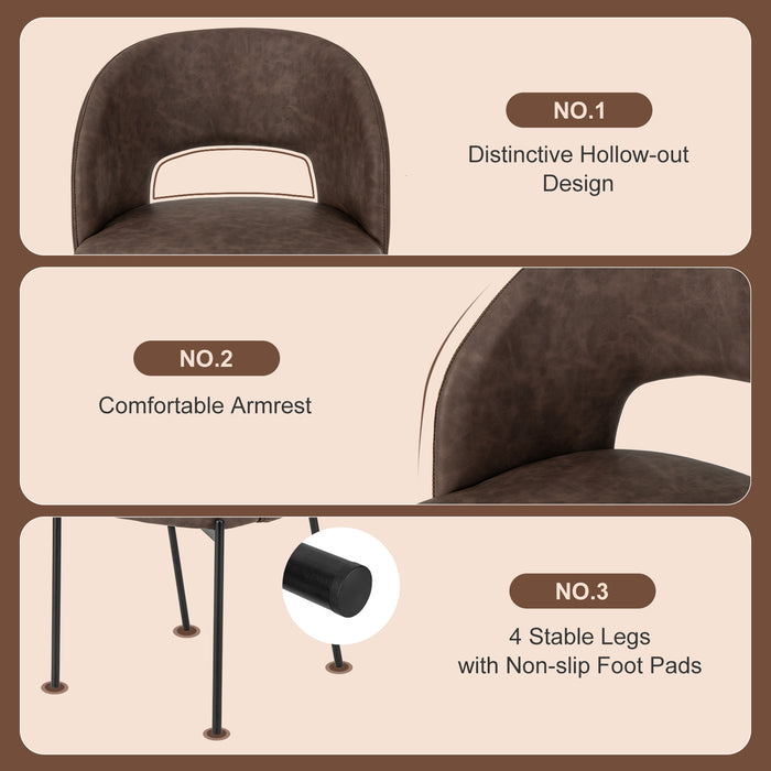 Dining Chair Set of 2 with High-density Sponge Cushion and PU Leather-Brown