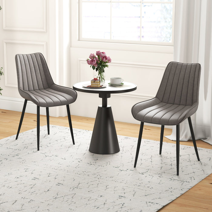 Faux-Leather Fabric Dining Chair Set of 2 with Metal Legs and Padded Seat-Gray