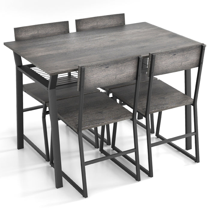 5 Piece Dining Table Set with Storage Rack and Metal Frame-Gray