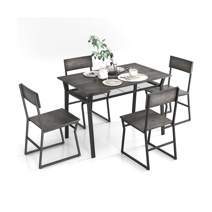 5 Piece Dining Table Set with Storage Rack and Metal Frame-Gray