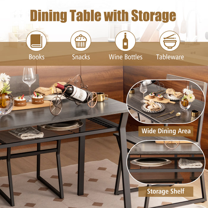 5 Piece Dining Table Set with Storage Rack and Metal Frame-Gray