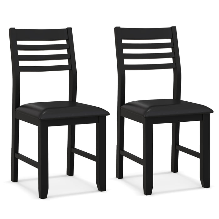 Wooden Dining Chair Set of 2 with Rubber Wood Frame and Padded Cushion-Black