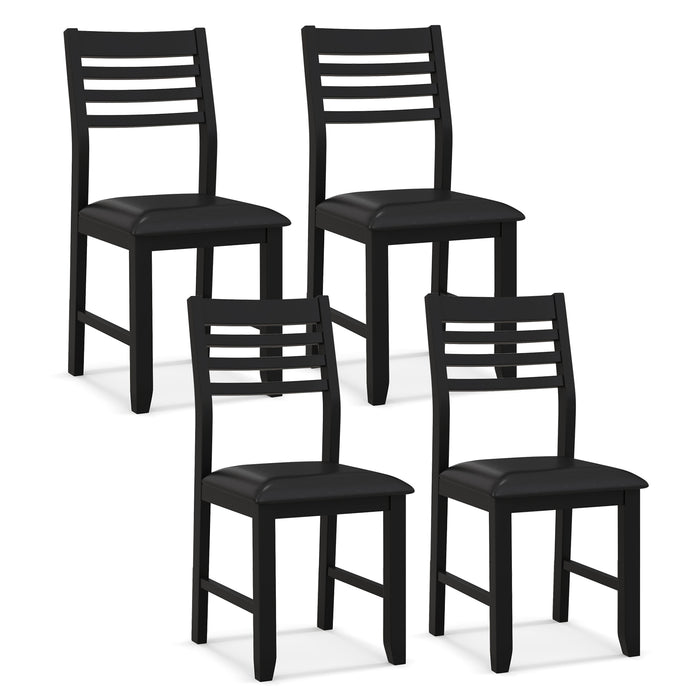 Wooden Dining Chair Set of 2 with Rubber Wood Frame and Padded Cushion-Black