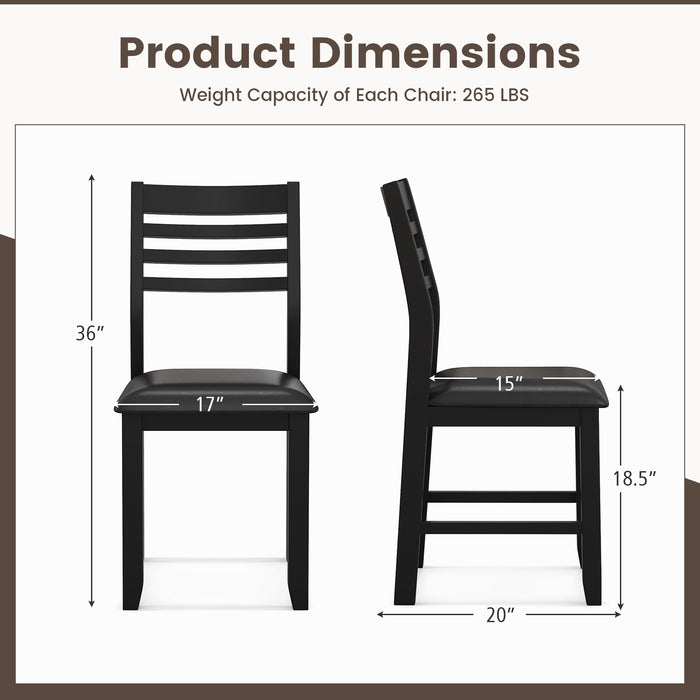 Wooden Dining Chair Set of 2 with Rubber Wood Frame and Padded Cushion-Black